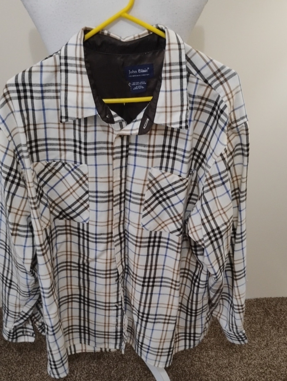 Men’s John Blair Plaid Button-Up Shirt in White and Brown